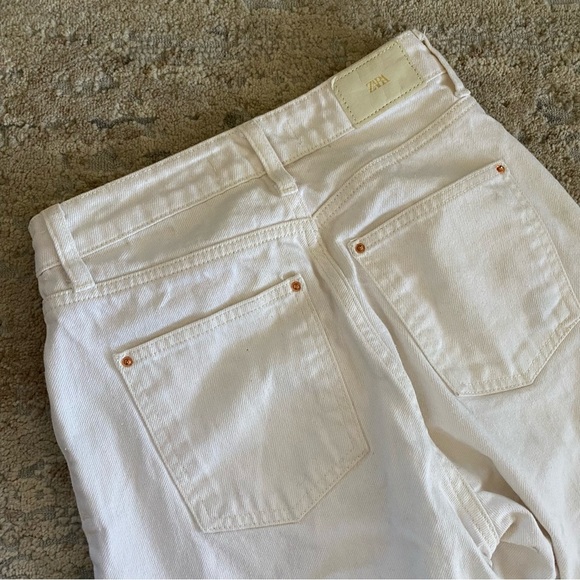 Zara Straight Leg Raw Ripped Hem White High Waisted Mom Jeans: 2 - Picture 9 of 9